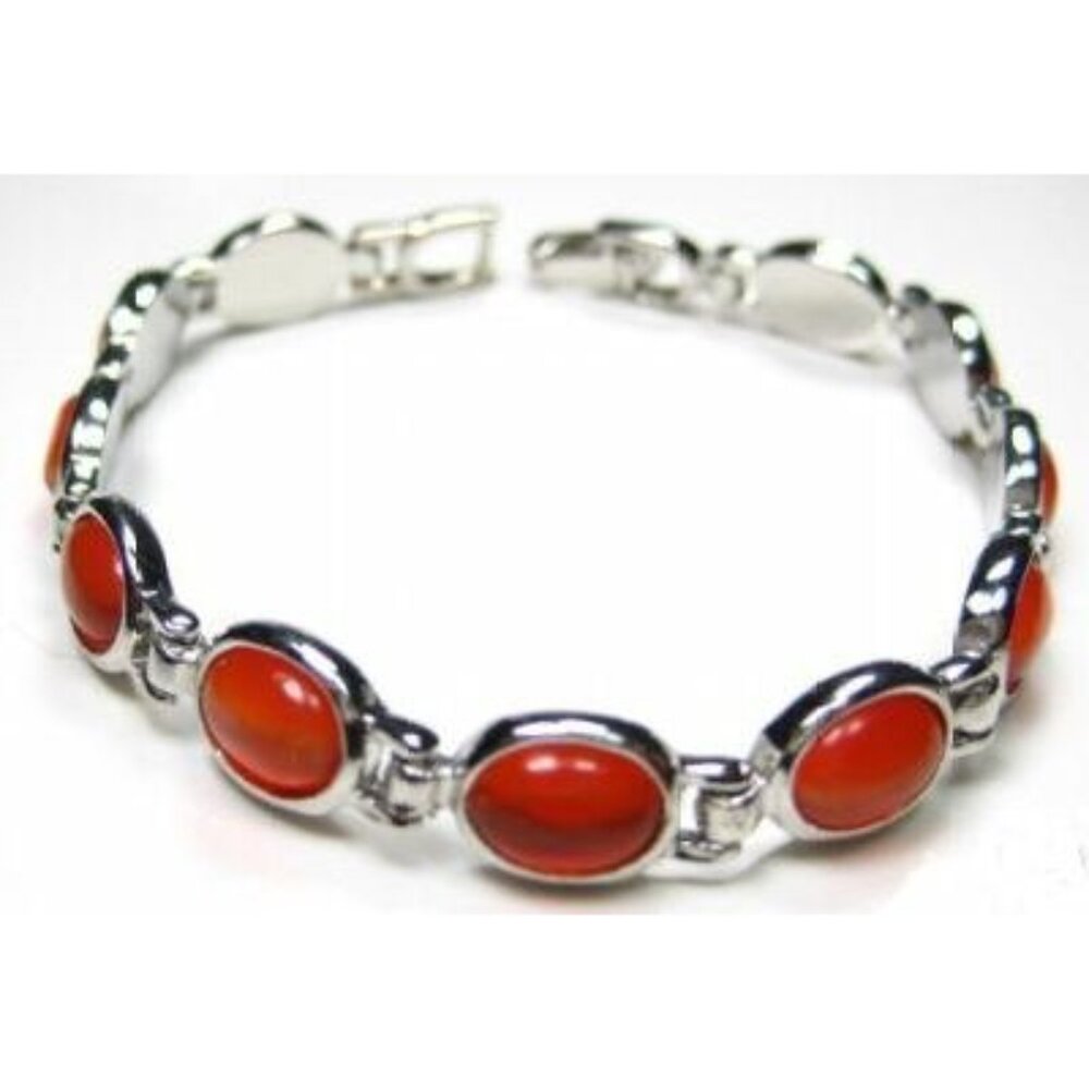 Oval Carnelian Bracelet in White Copper – NEW
